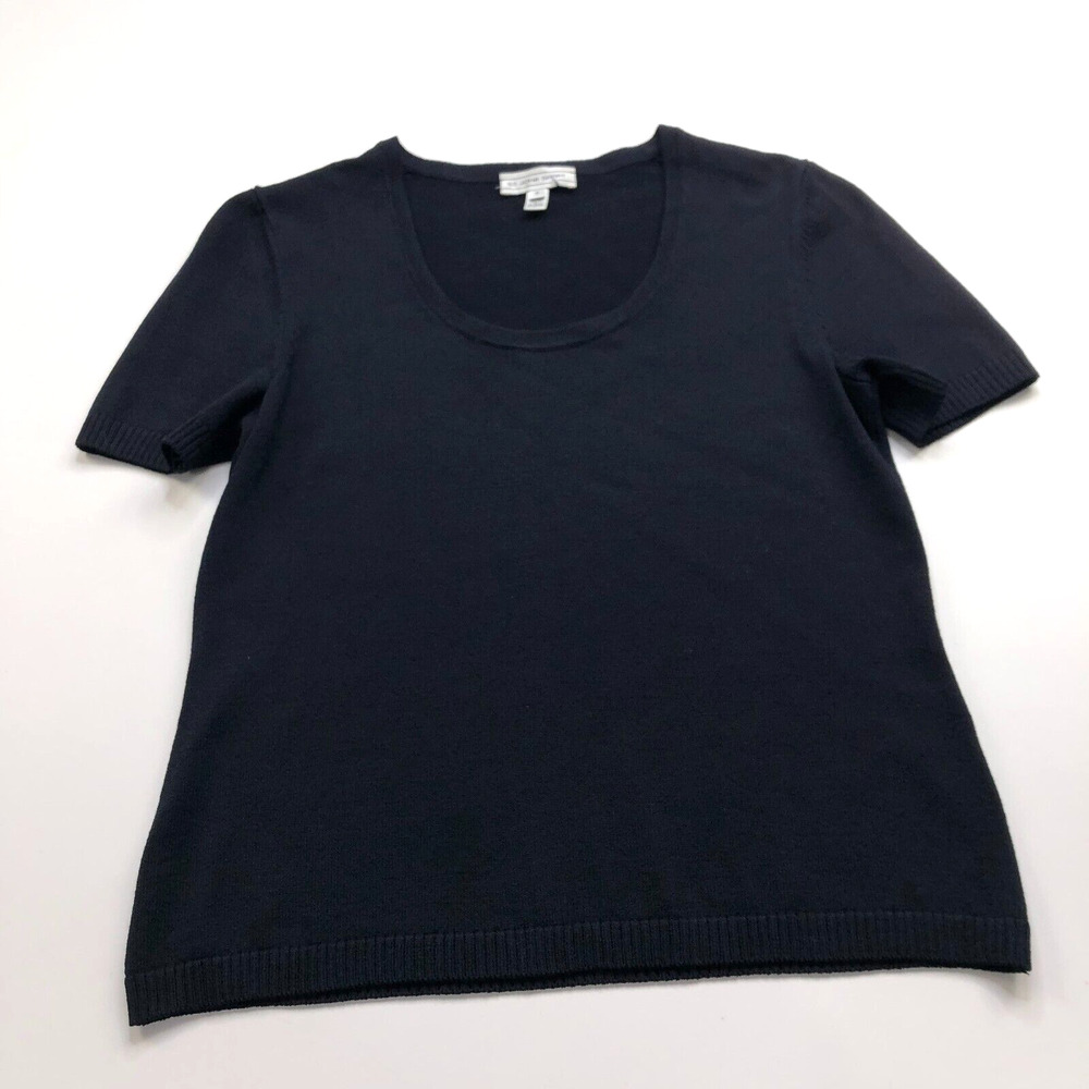 St. John Sport Size P Wool Blend Pullover Top Blouse Short Sleeve Navy MINT HRJ